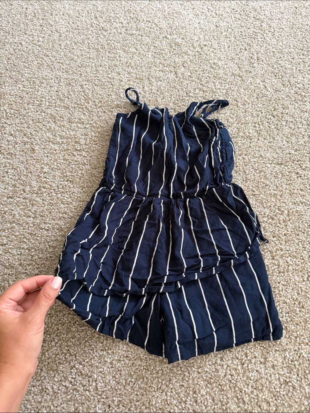 abercrombie kids Navy and White Striped Ruffled Romper